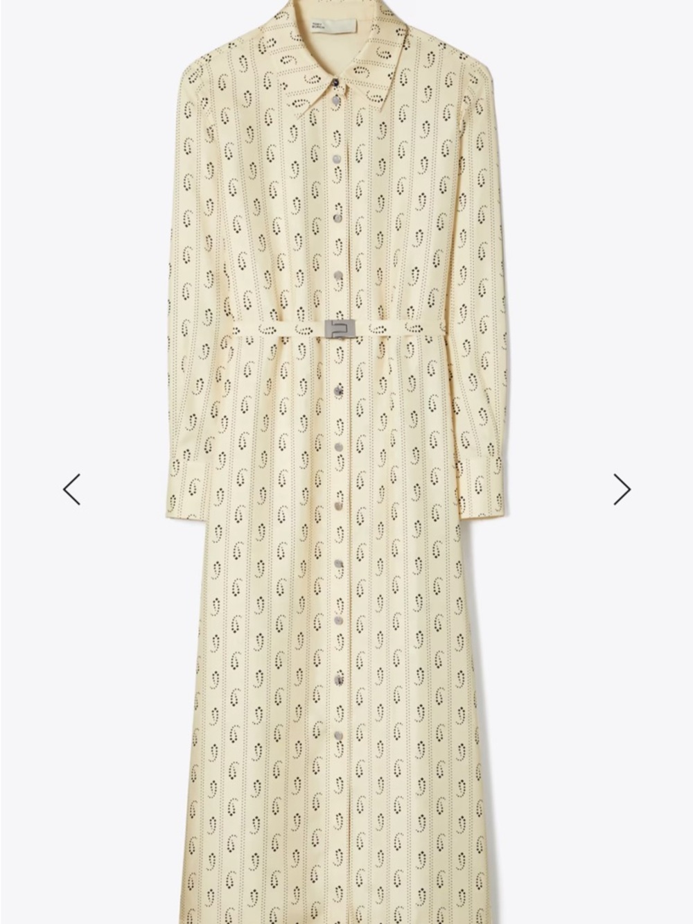 Tory Burch Classic Silk Cream Printed Long-Sleeve Maxi Shirt Dress NWT